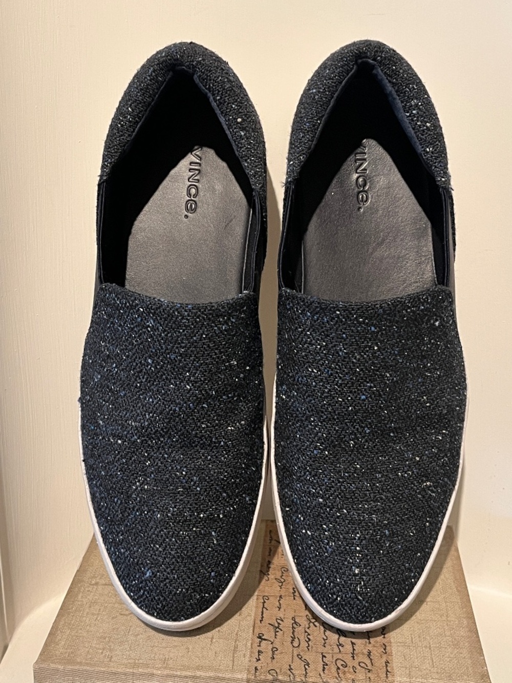 VINCE Navy Blue Tweed "Warren" Slip On Sneakers